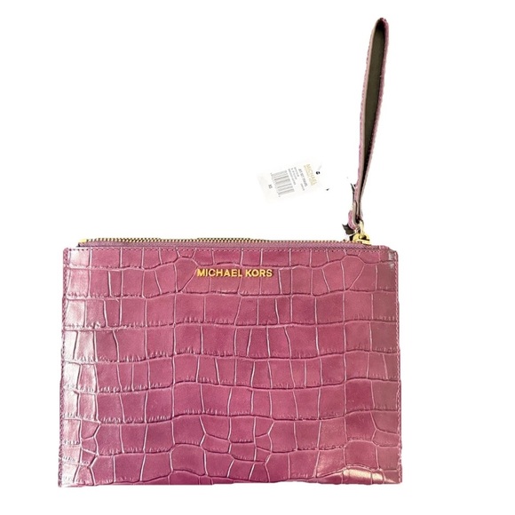 Michael Kors Jet Set Wristlet Purple Embossed crocodile Brand new - Picture 1 of 8